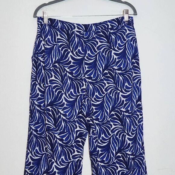 H&M Blue Print Wide Leg Pants Size 12 Blue and White Print Resortwear Pants - Picture 5 of 9